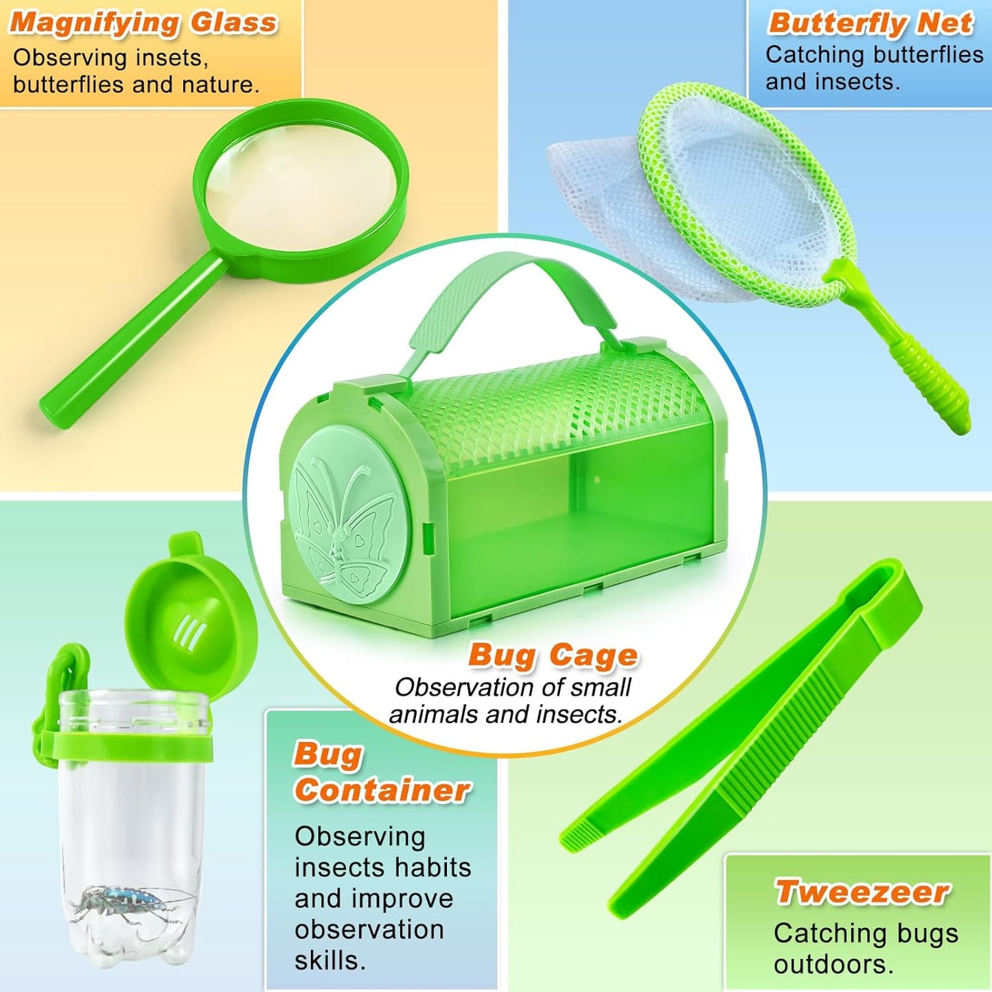 Bug Catcher Kit & Outdoor Explorer Kit for Kids, 10 Pcs Bug Catching Kit with Toy Cage, Backpack, Flashlight, Manifying Glass, Toy Net, Outdoor Exploration Toys Gift for Boys Girls 3-12