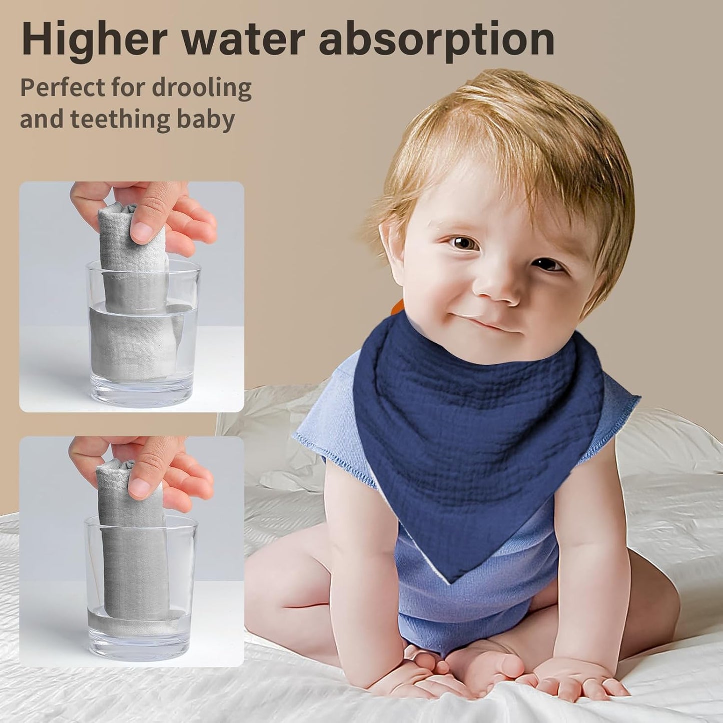 Muslin Baby Bibs,Soft Triangular Baby Bandana Drool Bibs for Baby Boy Girl,Solid Colors Bib for Drooling Teething