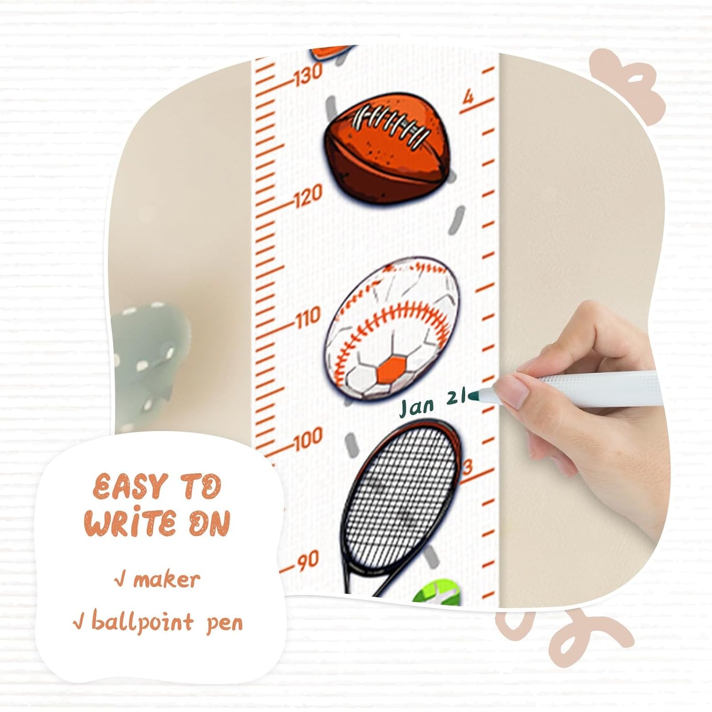 Personalized Name Growth Chart for Kids, Ball Measuring Height Chart, Meaningful Memories Through Kid Size Chart Measurement, Growth Chart Ruler for Wall, Toddler Room Decor