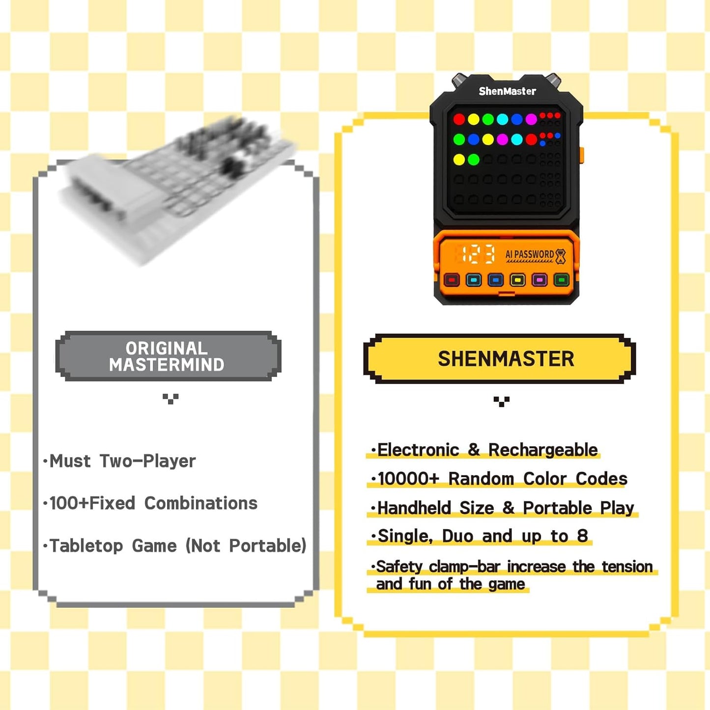 Crack The Code-Handheld Game Electronic Mastermind,Super Decoder with Clamp, 1-8 Players 10000+ Code-Breaking Puzzle Game for Kids and Adults，Birthday Gift for Boys and Girls,Travel toy for Road Trip