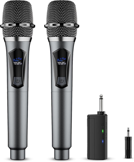 Wireless Microphone,Professional Dual Handheld Cordless Dynamic Mic System with Rechargeable Receiver,Karaoke Microphone Set for Singing, Karaoke, Wedding, DJ, Party, Speech,Church,Class Use,PA System