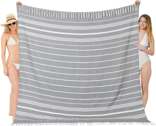 Oversized Turkish Beach Towel Blanket XXL Cotton Sandproof Towels Boho Woven Extra Large Big Sand Free Giant Throw Thick Blankets Huge Quilt XL Picnic Camping Necessities Cloud For Adult Gifts Grey