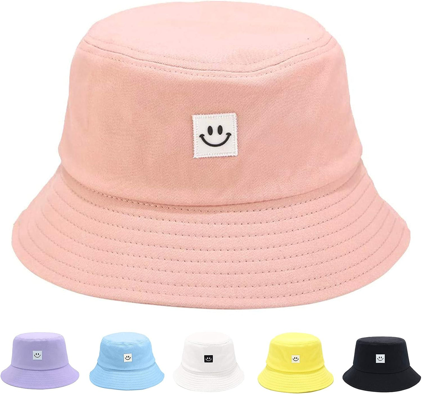 Kids Sun Hat Smile Face Bucket Hat for Girls Boys Summer Sun Protection Cotton Unisex Beach Cap