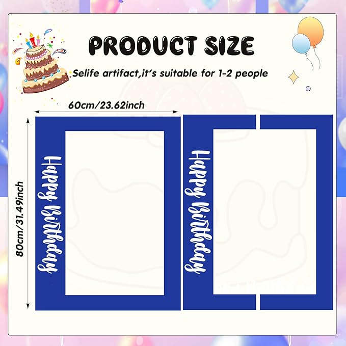 32 x 24 Inch Large Photo Booth Props Picture Frame Happy Birthday Party Frame DIY Cutouts Photo Booth Props Selfie for Party Supplies Favors (Horizontal,Blue White)