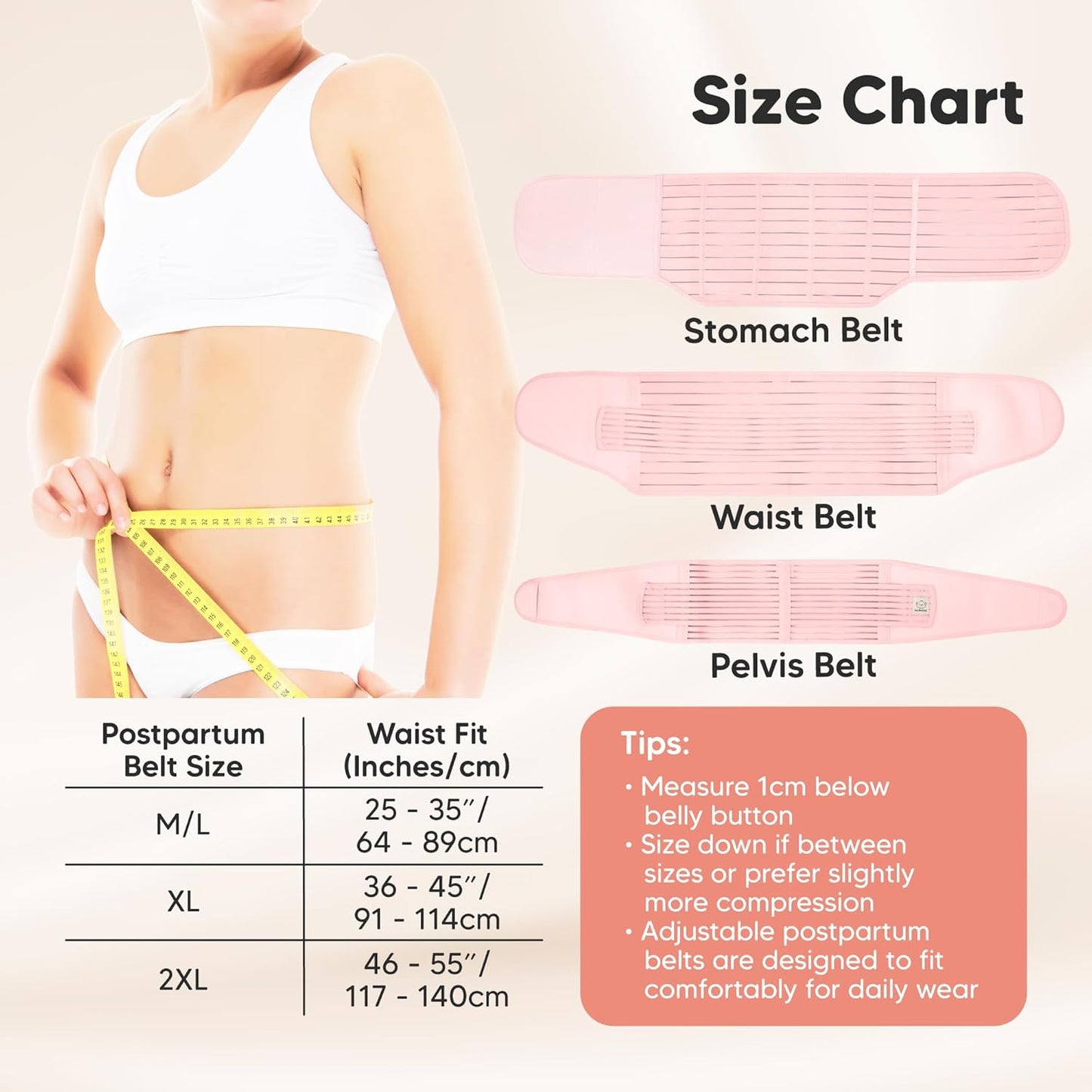 3 in 1 Postpartum Belly Support Recovery Wrap – Postpartum Belly Band, After Birth Brace, Slimming Girdles, Body Shaper Waist Shapewear, Post Surgery Pregnancy Belly Support Band (Blush Pink, M/L)