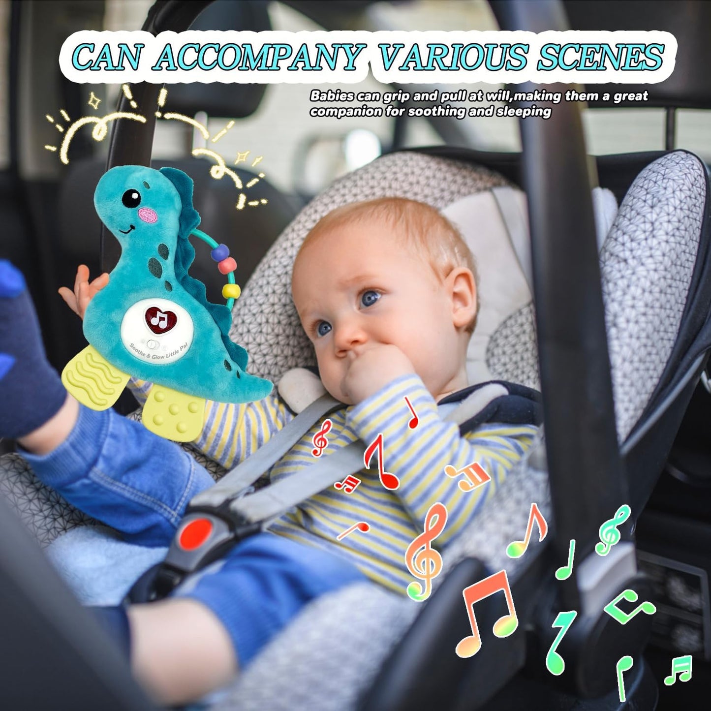 Baby Musical Activity Soft Toys with Sound & Light, Sensory Toys for Infant Developmental with Teether, Rattle and Textures, Soft Plush Toy for Newborn Gift 6 to 12 Months (Blue Dinosaur)