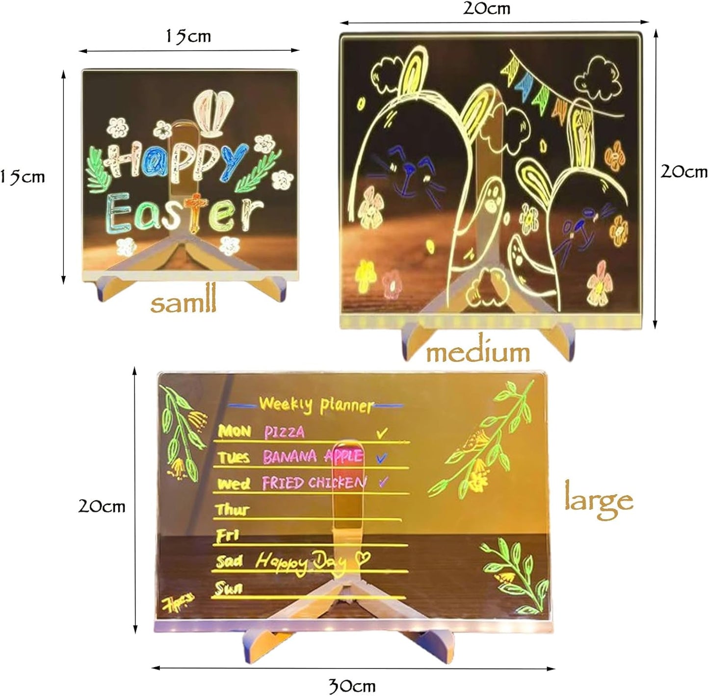 LED Note Board with 7 Colors Pen, 2025 New Acrylic Message Marker Board with Stand, Lighted Acrylic Dry Erase Board Illuminated Drawing Board Light with Colors for Office Home Christmas (30 * 20cm)