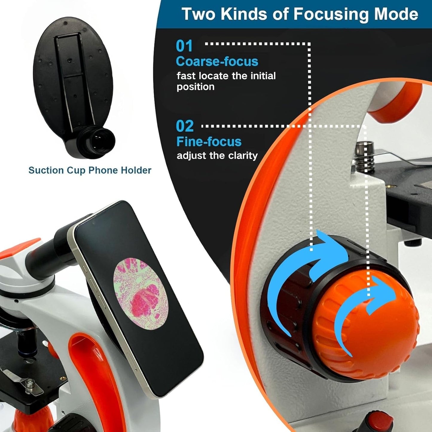 Mental Compound Microscope for Kids Students Adults,40X-2000X, Experience Kits for Home Education,School Laboratory with Phone Adapter