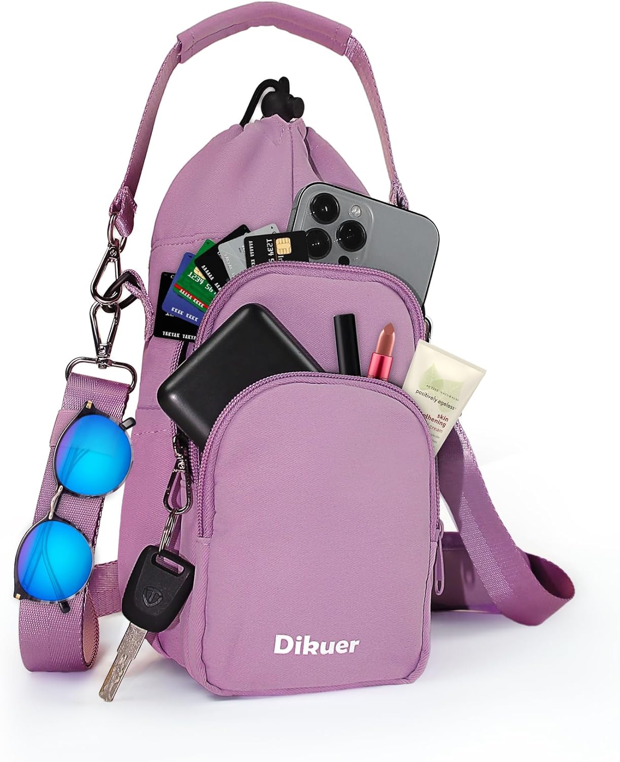 Water Bottle Holder with Strap, 4 Big Pockets with Compartment, 24oz/32oz/40oz Crossbody Water Bottle Carrier Bag