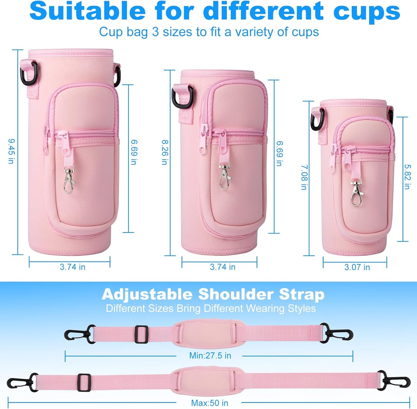 Water Bottle Holder with Strap for Hydroflask 32oz 40oz, Carrier Sling Bag with Phone Pocket Sleeve for Men Women Hiking Camping Travelling（Pink 40oz）