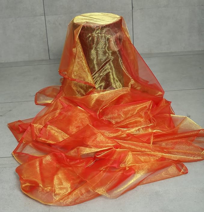 VDS Brunt Orange Organza Fabric, 10 Yards Continuous, 45” Wide, Wedding Party Decoration Iridescent Crystal Sheer Shiny Organza Tulle Bridal Dress DIY Crafts Costume Sewing Backdrop Arch Cloth
