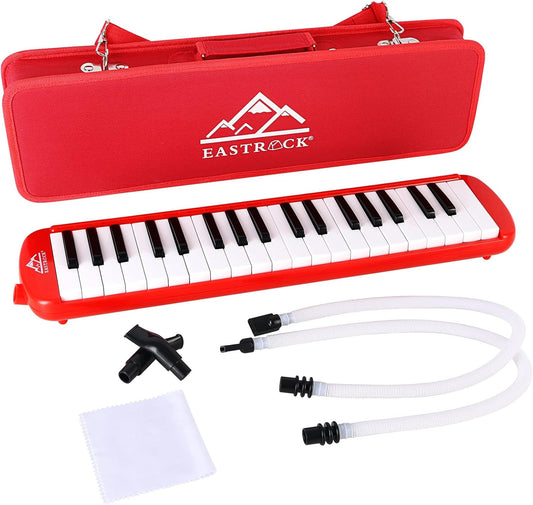 EastRock 37 Key Melodica Instrument Air Piano Keyboard Soprano style Pianica with Mouthpiece Tube Sets and Carrying Bag Black