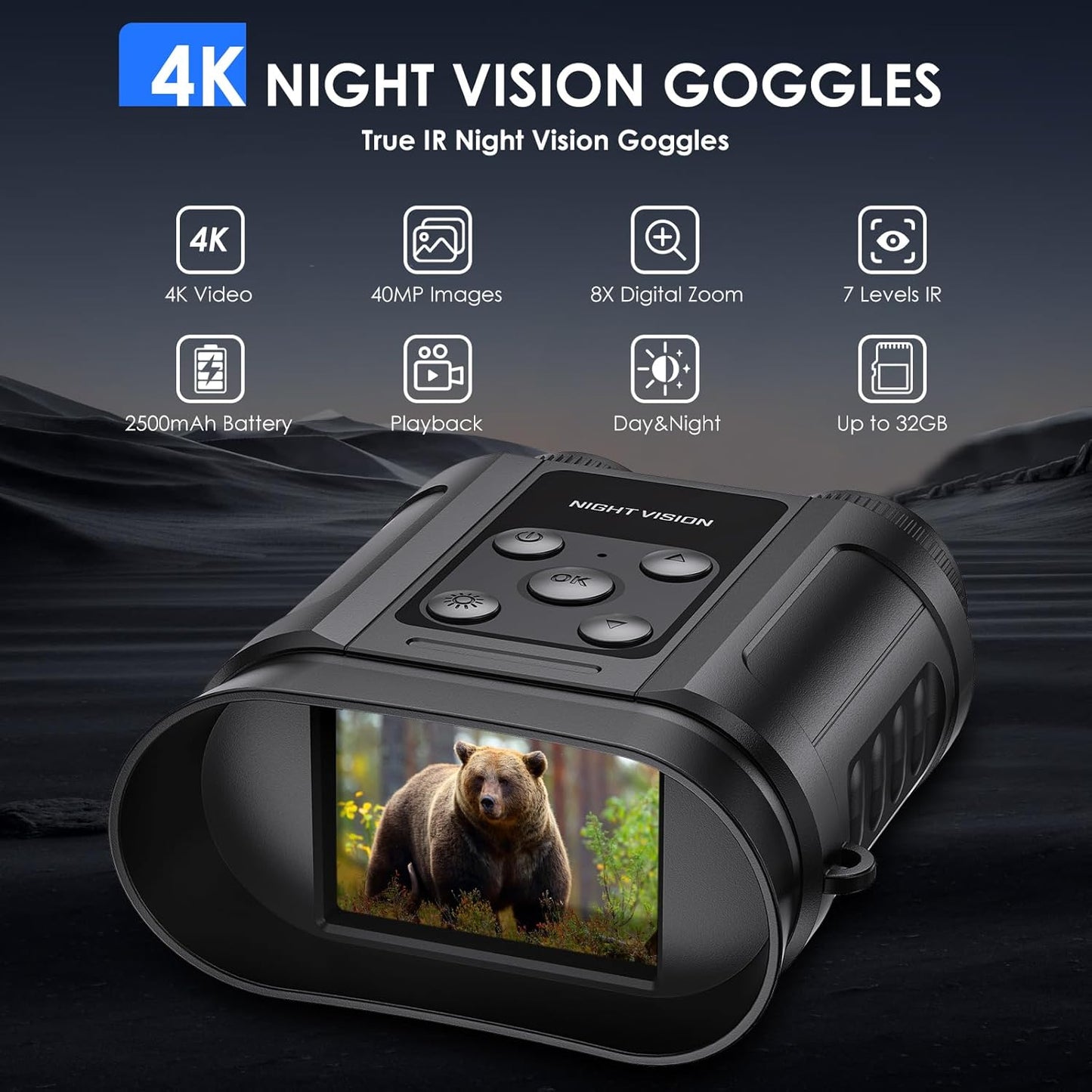 Night Vision Goggles,Compact Night Vision Binoculars,32GB Card Included, Photo/Video Capture,Outdoor Tools for Education, Wildlife Watching,Gifts for Boy, Gifts for Men, Gifts for Father (Black)