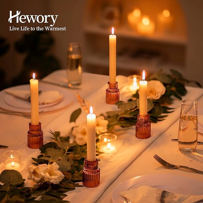 Hewory Glass Taper Candle Holders: 20 PCS Amber Elegant Candle Holder Candlestick Holders Bulk, Ribbed Glass Candle Holder Candle Sticks Holder Decor for Table Centerpiece Fall Thanksgiving Home Decor