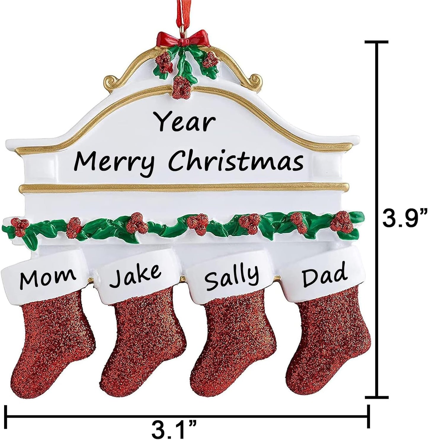 Personalized Christmas Ornaments 2025 Family of 2/3/4/5/6/7/8 Custom Christmas Stocking Ornament with Names Customized Ornaments for Xmas Tree,Family of 4