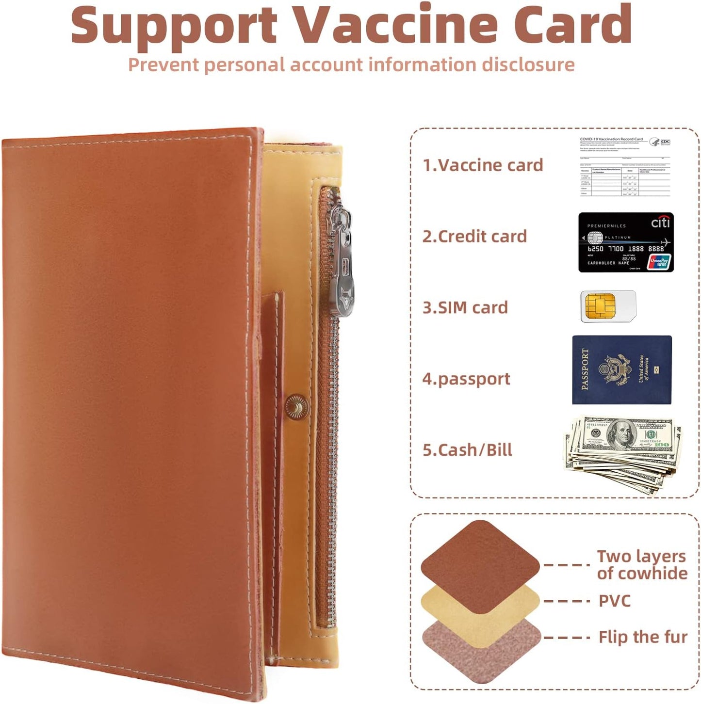 Real Leather Wallet Slim RFID Blocking Passport Holder Travel Document Organizer Blue (Brown)