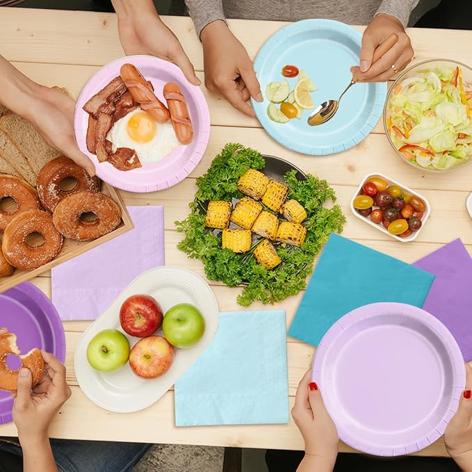 CMUSKO Mermaid Birthday Decorations - 60Pcs Plates and Napkins Pink Blue Purple Theme Party Supplies for Girl Birthday, Baby Shower, Wedding