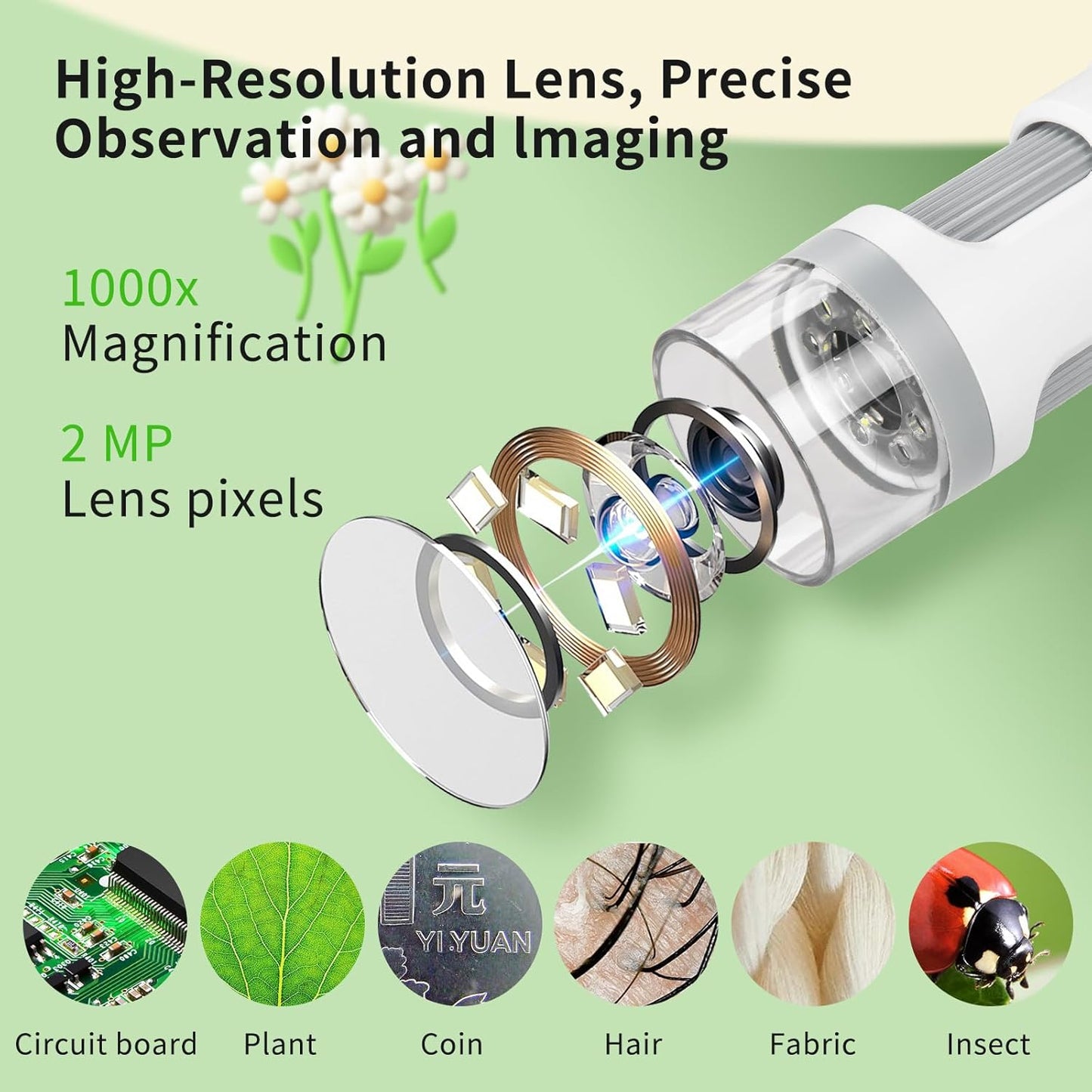 Microscope for Kids with up to 1000X Magnification, 3.5-inch Foldable Color Screen, 2-in-1 USB Microscope with Photo and Video for Classroom Education, Learning and Exploration