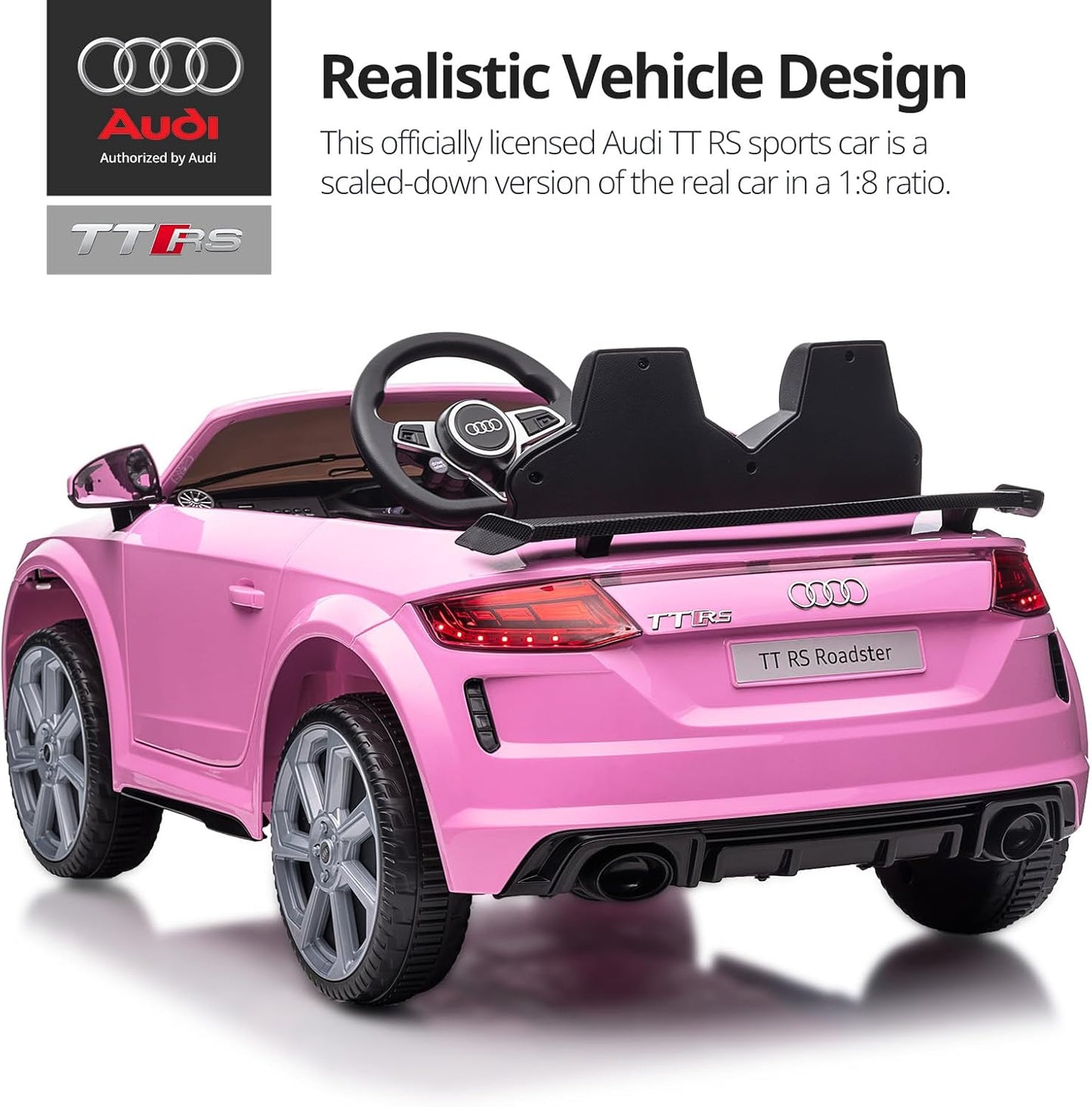 Electric Ride on Car for Kids, Licensed Audi 12V 7Ah Kids Ride-on Toy for Toddlers 3-5 Year Old Girls with Remote, Bluetooth - Pink