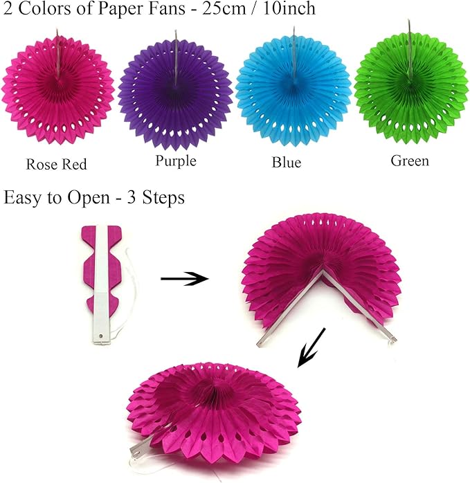 ZERODECO Party Decoration, 21 Pcs Multi-color Hanging Paper Fans, Pom Poms Flowers, Garlands String Polka Dot and Triangle Bunting Flags for Birthday Parties, Wedding Décor, Fiesta or Mexican Party