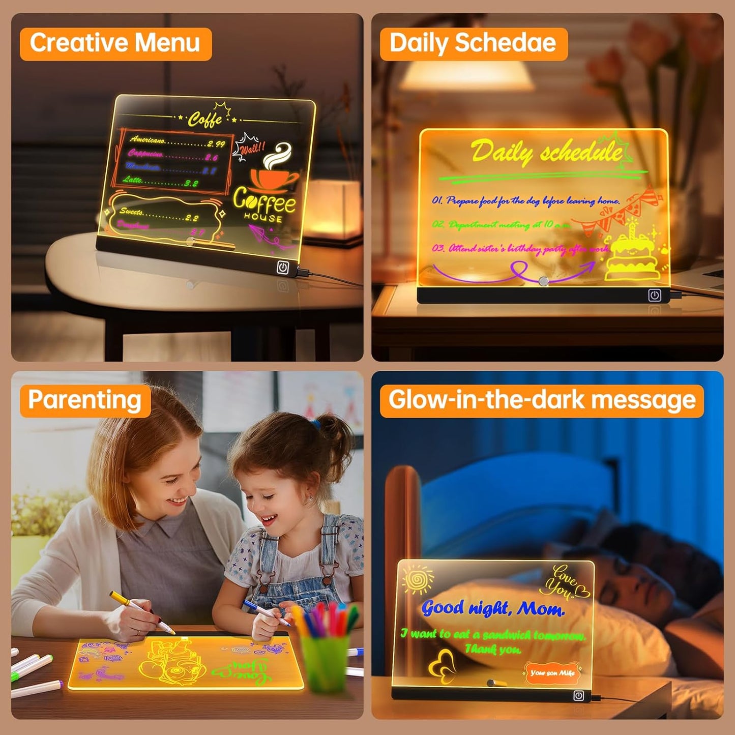 lumiboard led Drawing Board Message Board with Lights for Drawing Creative Advertising Board for Writing Drawing Note Taking Advertising Display Glow-in-The-Dark Acrylic (11.8 * 7.9 inches) Kids Gift
