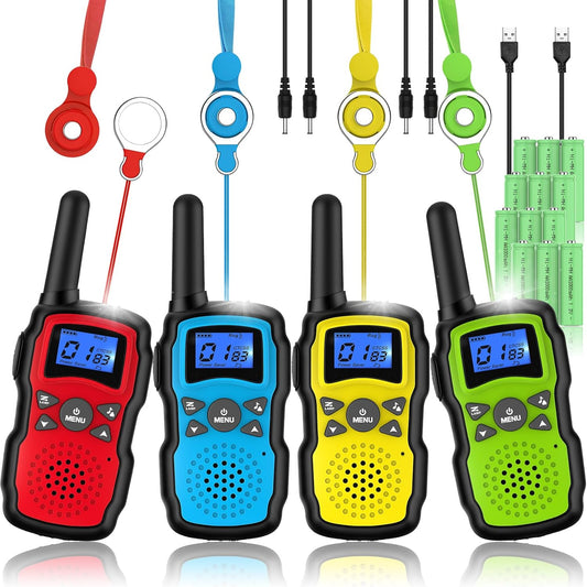 Wishouse Walkie Talkies for Kids Rechargeable Long Range, Xmas Birthday Gift for Boys Girls 4 5 6 7 8 9 10 Year Old, Hiking Camping Gear Games Toys Ideas with Flashlight, VOX, Easy to Use, 4 Pack