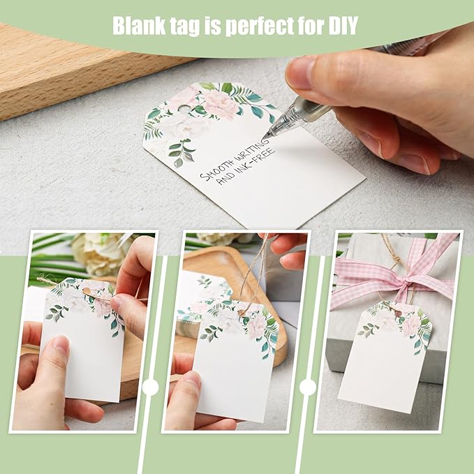 VGOODALL 40PCS Floral Gift Tags with String - Thank You Paper Tags for Baby Shower, Birthday, Wedding, Bridal Shower, DIY Gift, Party Favor Decor