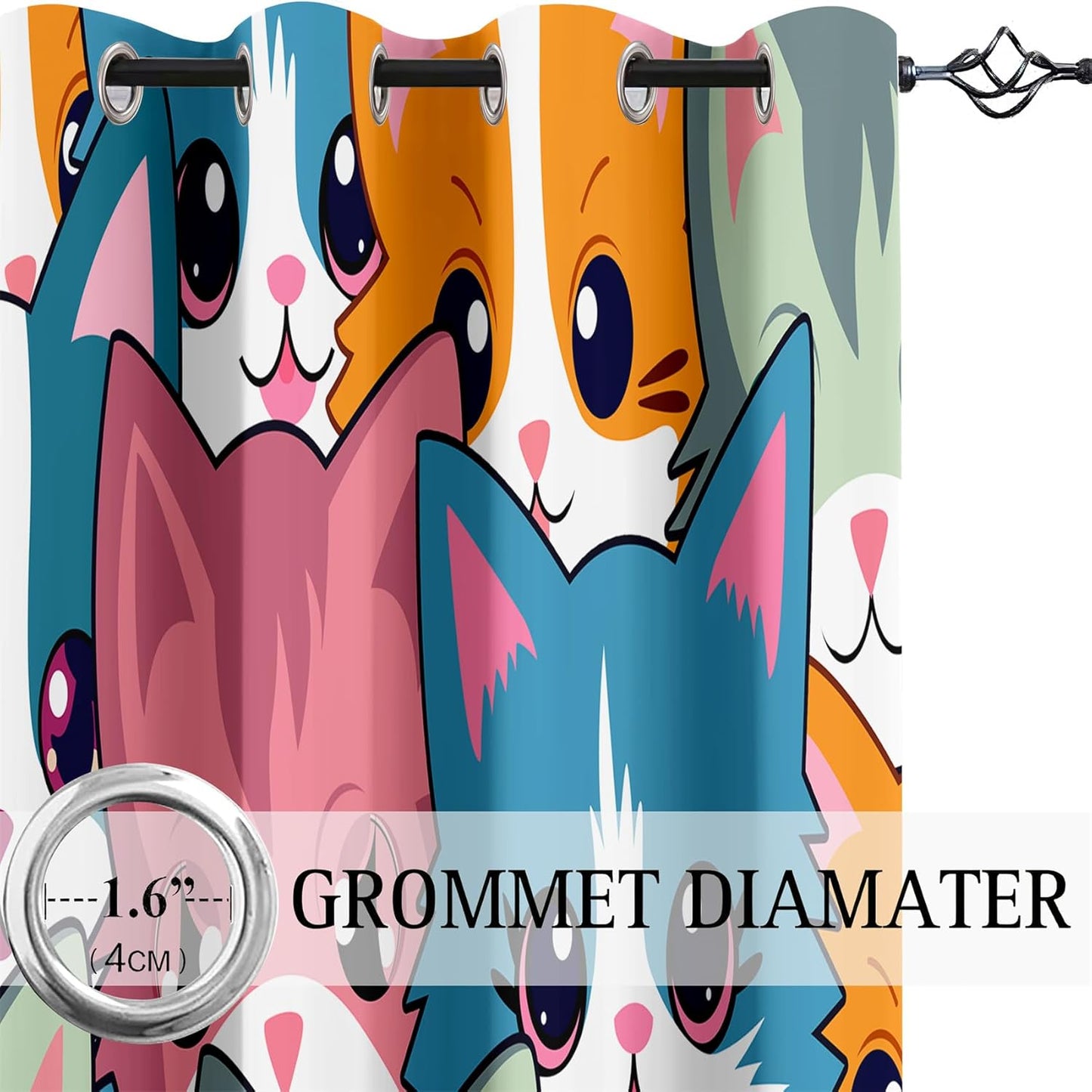 Cat Blackout Curtains for Girls - 2Pcs Cute Cartoon Cat Patterns Curtain Panels for Girls Bedroom Lovely Cats Drapes Darkening Window Curtain for Living Room Bedroom, 82" x 63"