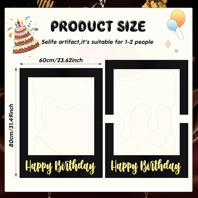 32 x 24 Inch Large Photo Booth Props Picture Frame Happy Birthday Party Frame DIY Cutouts Photo Booth Props Selfie for Party Supplies Favors(Black Gold,Happy Birthday)