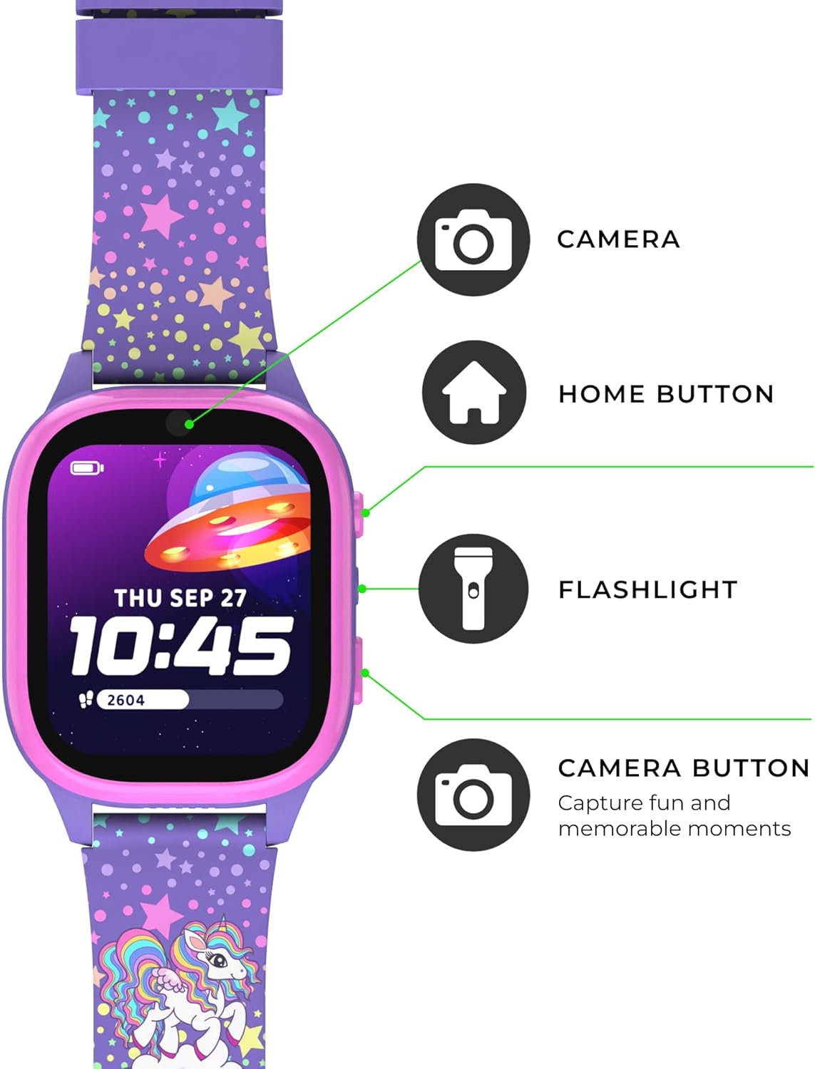PlayZoom 4 Kids Smartwatch – 1.83” Color Touchscreen, 25+ Games, Selfie Camera, Audiobooks, Songs, Step Tracker, Parental Controls, Waterproof, for Ages 4-12 (Purple Unic)