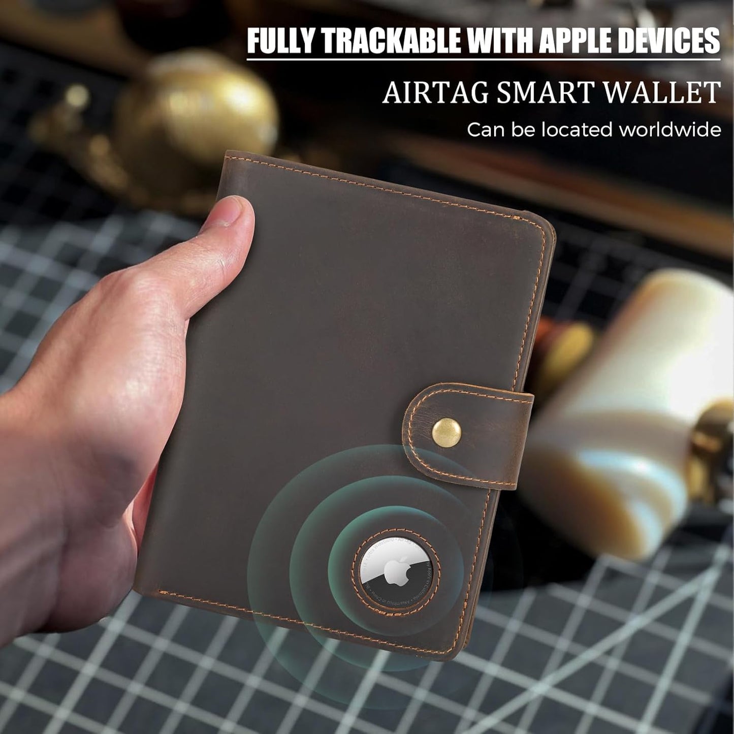 Polare Luxury RFID Blocking Leather Passport Holder Travel Wallet For Men and Women (Dark Brown with AirTag Slot(Snap Version))