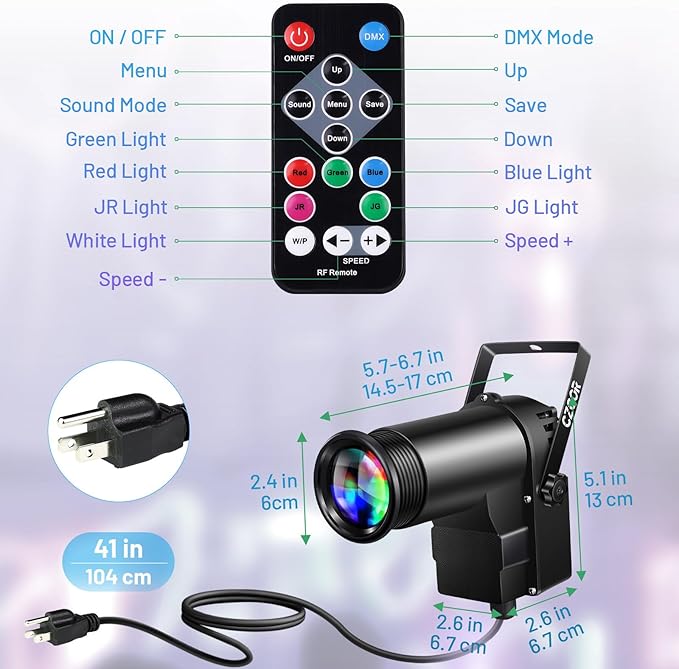 Pinspot Light 15W DMX, Czgor RGBW Disco Ball Lights with Remote Control / DMX512 / Sound Activated Pin Spotlight for Mirror Ball DJ Party Wedding Show