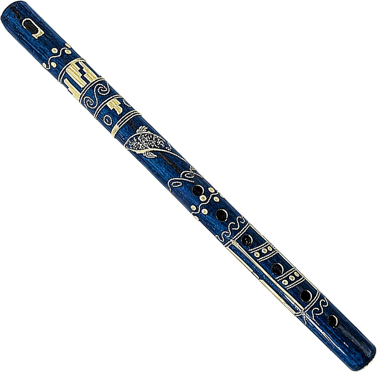 Mia Jewel Shop - Handmade Colored Bamboo Wooden Flute | Tribal Nature Pattern | Native Recorder for Beginners, Meditation & Music Lovers (Blue)