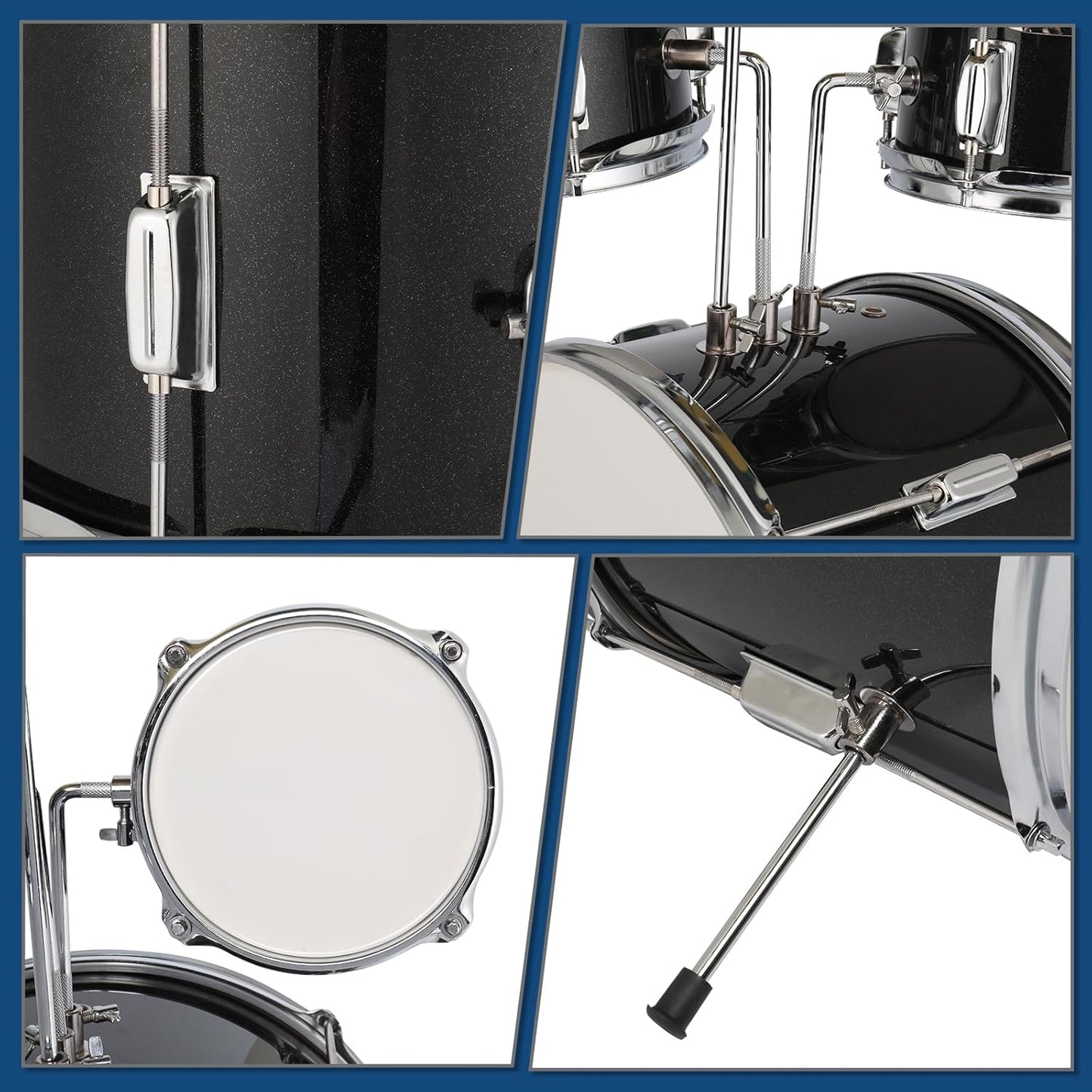 Ktaxon 5-Piece Complete Junior Drums Set, 14 Inch Beginners Drum Kit with Throne Stool, Pedal & Drumsticks, Kids Drums Musical Instruments W/Cymbal, Hi-Hat, Floor, Tom and Snare Drum (Black)