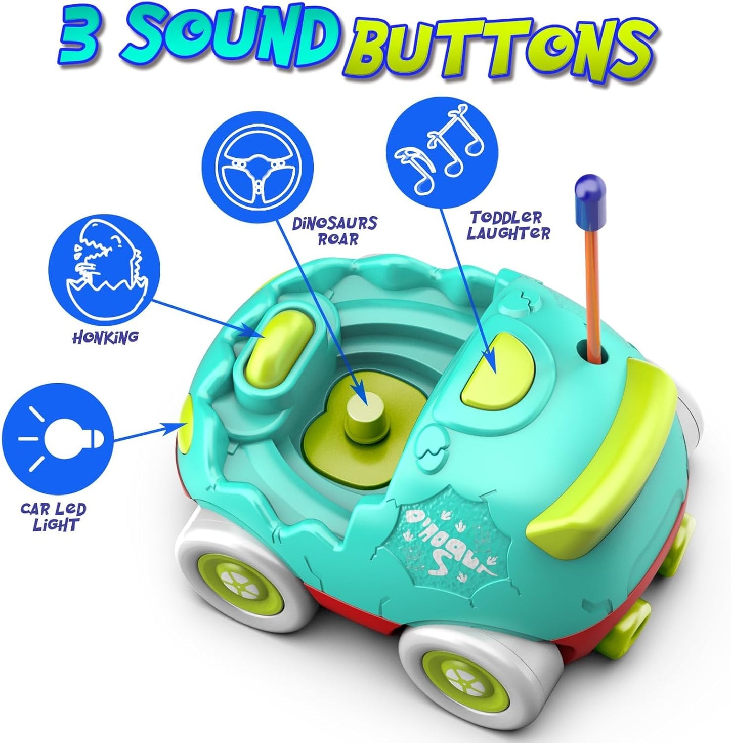 Remote Control Car for Toddlers Toddler Toys for 18+Months RC Cars with LED Lights & Music Dinosaur Toy for Kids Orange