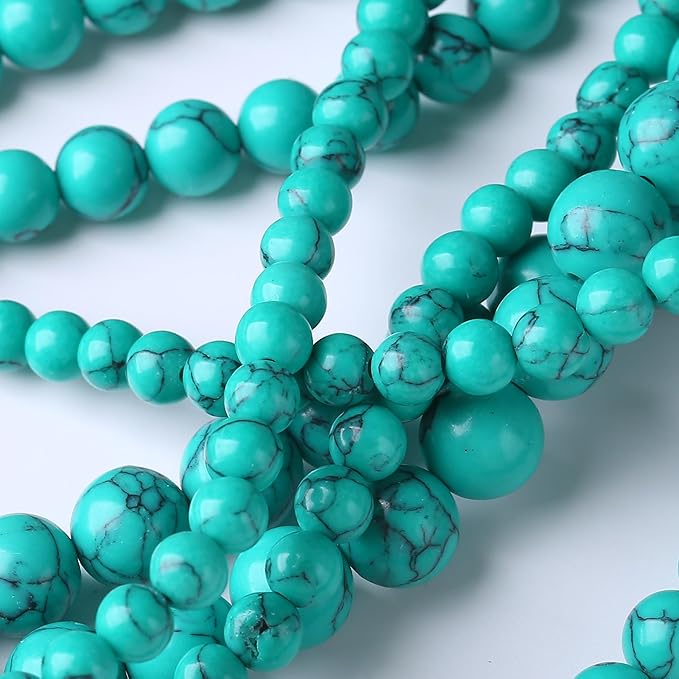 Naturalturquoise Stone Beads Gemstone Round Crystal Energy Jade Beads Stone Beads for Jewelry Making DIY Bracelet Necklace Jewelry Making 1 Strand 15.5inch 60PCS 6MM