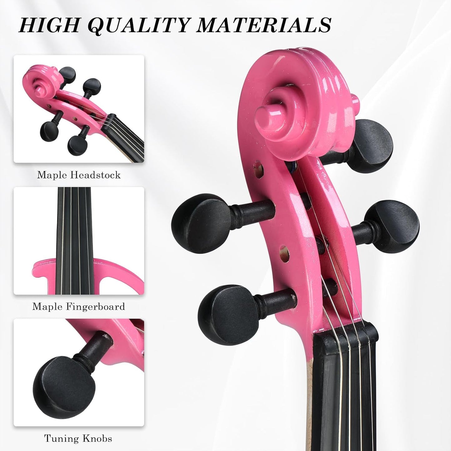 Ktaxon Full Size Electric Violin, 4/4 Acoustic Silent Electric Violin for Beginner Adults Teens with Ebony Fittings, Case, Bow, Headphone, Rosin and Extra String (Pink)