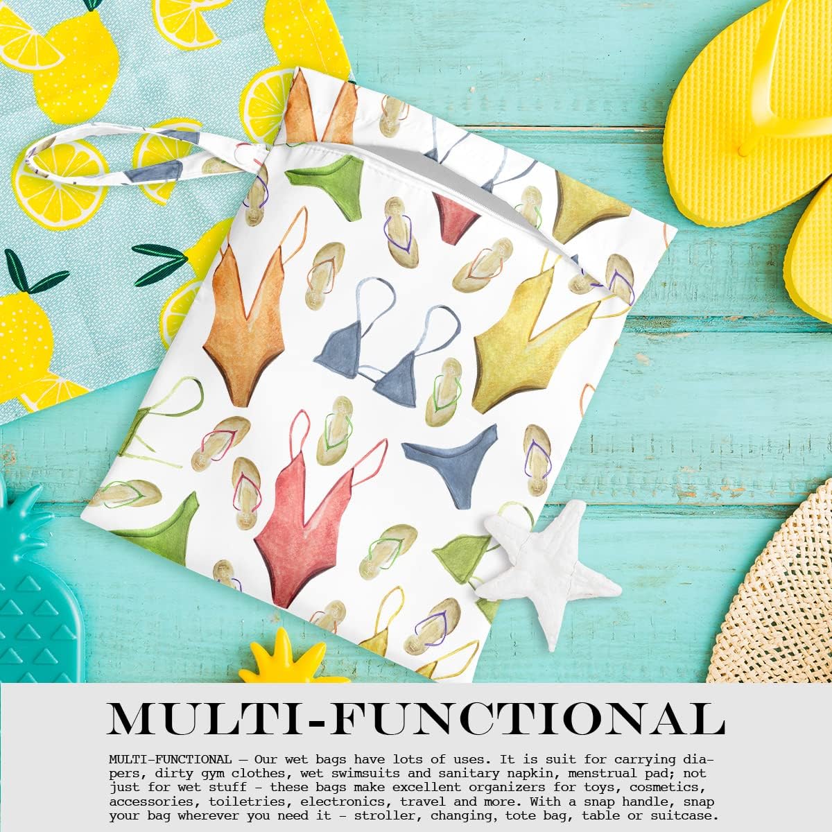 Wet Bag, Wet Dry Bag, Wet Bag for Swimsuit, Travel, Beach, Pool, Diapers, Dirty Yoga Gym Clothes, Makeup Bag, Waterproof Reusable Beach Bag Ocean Decor Starfish Sea Horse Anchor