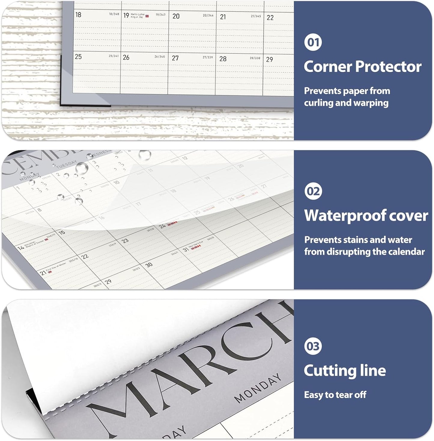 Desk Calendar 2025-2026, Monthly Desktop Large Calendar Runs Until December 2026-17" x 12" Desk Wall Planner for Family Office Teacher School, Blue