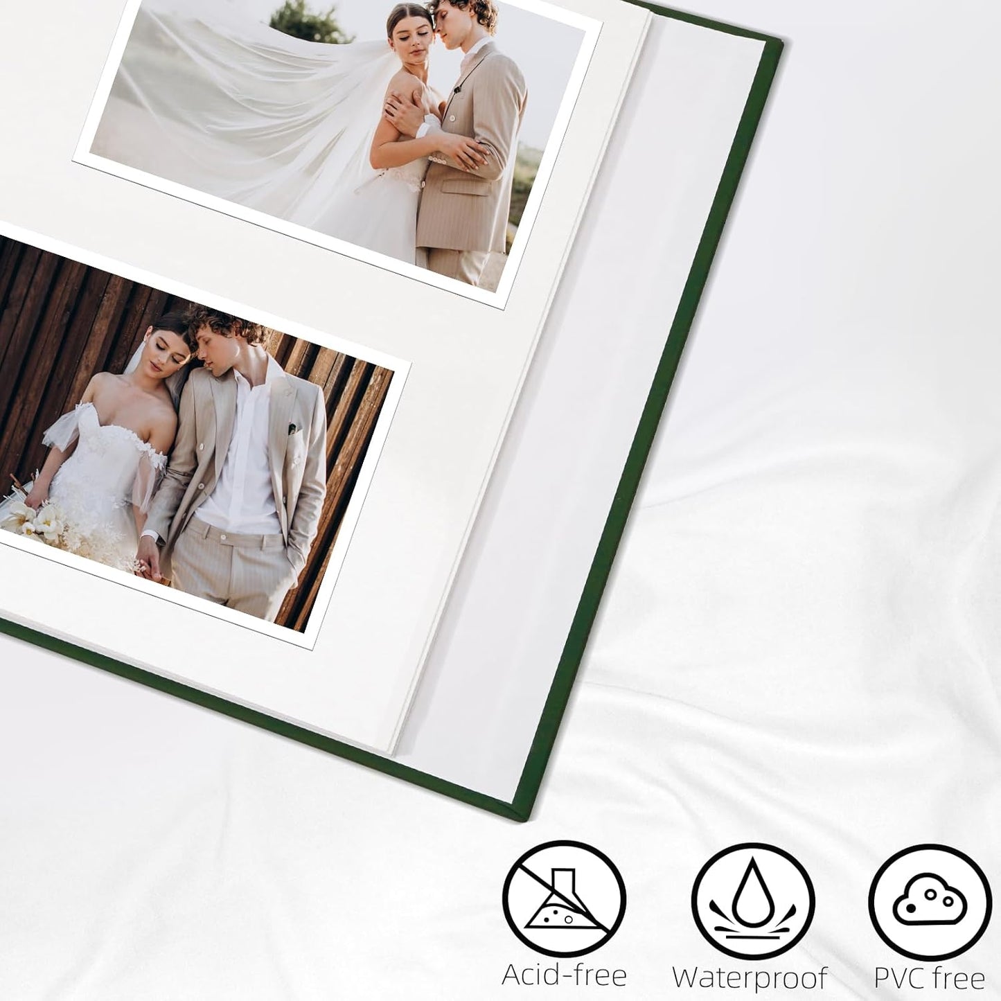 Vienrose Acrylic Cover Self Adhesive Photo Album for Small 4x6 5x7 8x10 Pictures Scrapbook Wedding Memory Book for Polariod Baby Bride Couples Kids School Family Travel 20 Sheets (40 Pages) Dark Green