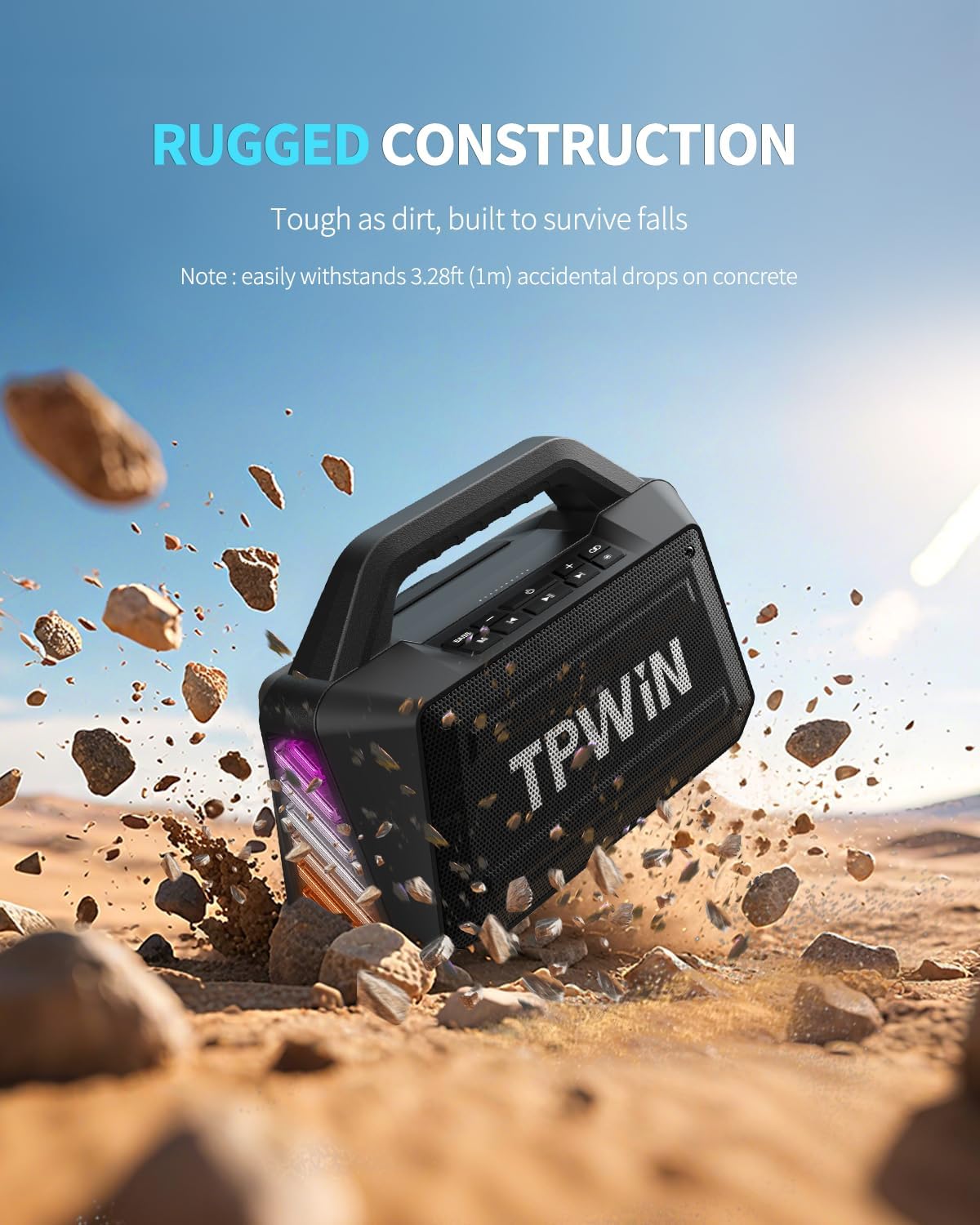 Bluetooth Speaker - 80W Loud, Rugged Outdoor Speakers, IPX6 Waterproof, 20H Playtime, Deep Bass, Lightshow, TWS, BT 5.3 Wireless, Portable for Travel Hiking Camping Beach Pool - Black