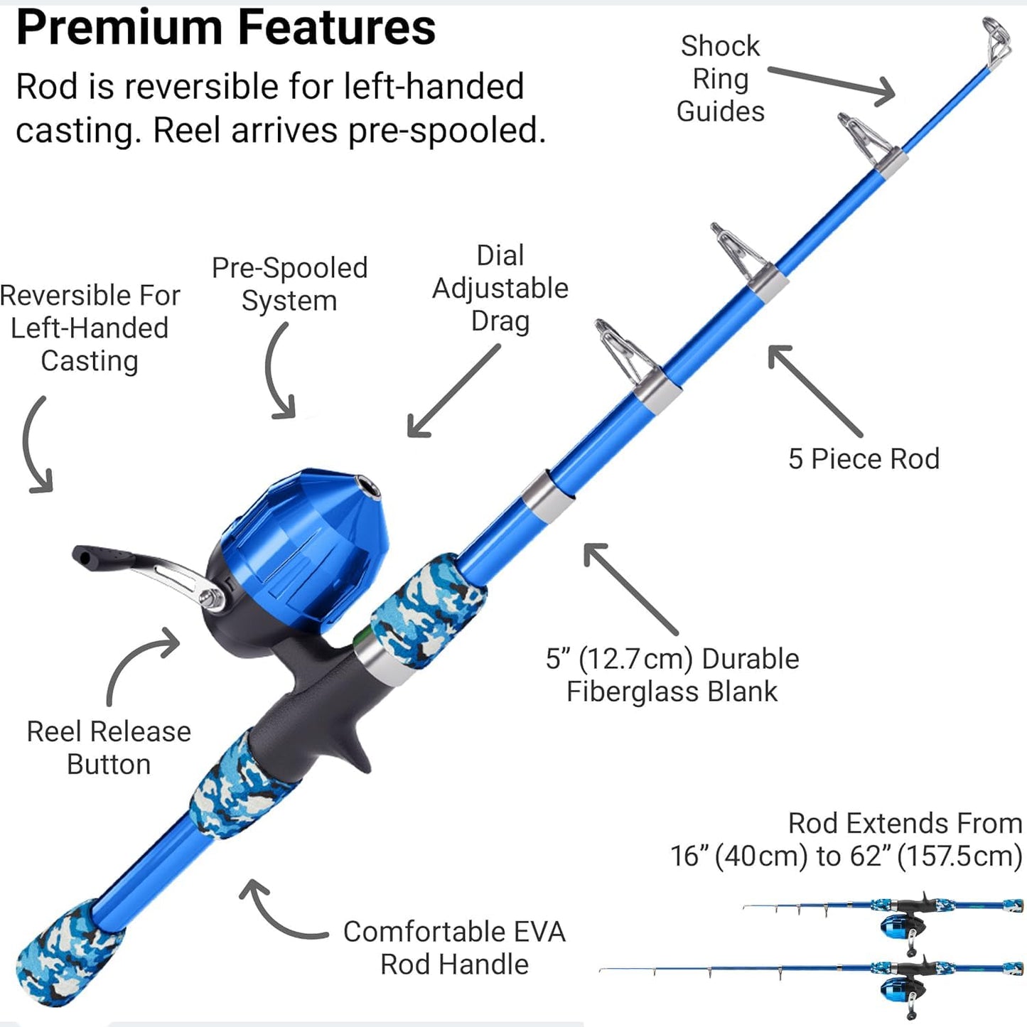 Kids Fishing Pole, Kids Portable Telescopic Fishing Rod Set, Tackle Box and Fishing Net Combo Kit, Kids Fishing Gear for Boys and Girls Age 5-10 and Youth