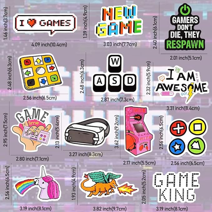 QTL Classic Gaming Stickers for Kids Video Game Stickers for Water Bottles Laptop Gamer Adults Waterproof Vinyl Packs 50Pcs