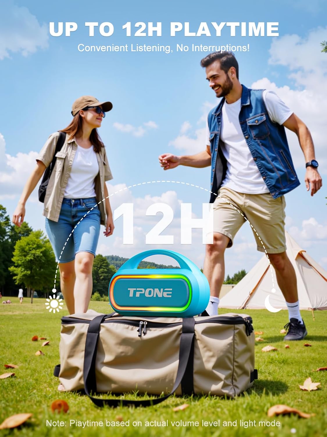 TPone Portable Bluetooth Speaker, 30W (Peak) Wireless Speaker for Outdoor Travel, 100ft Range, Multi-Colors Rhythm Lights, TWS Pairing, BT5.3, for Home/Party/Outdoor/Beach (Sky Blue)