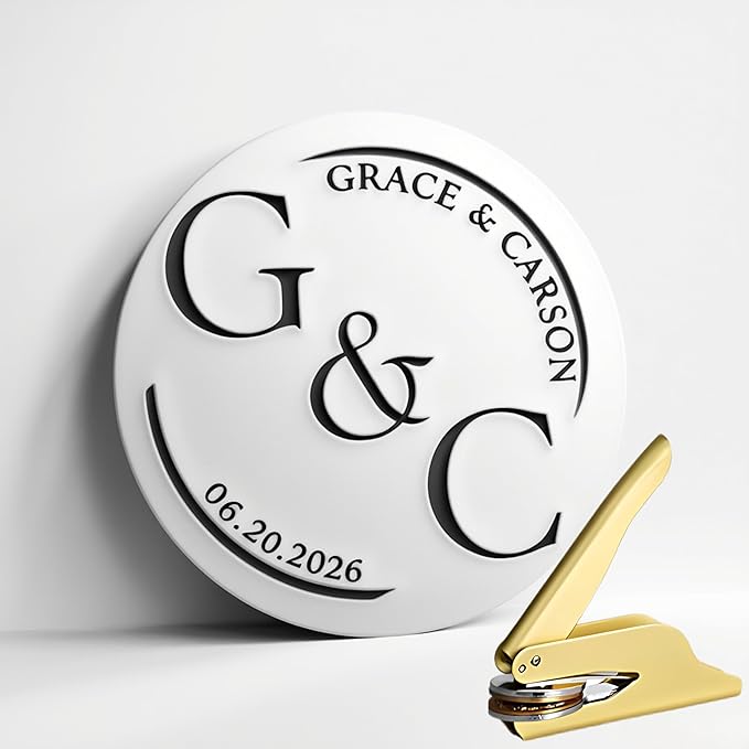 Custom Wedding Embosser, Personalized Embosser for Envelope, Invitation Card and Napkin, Steel Seal Embosser for Name, Monogram and Initials, Custom Logo Embosser (Wedding)