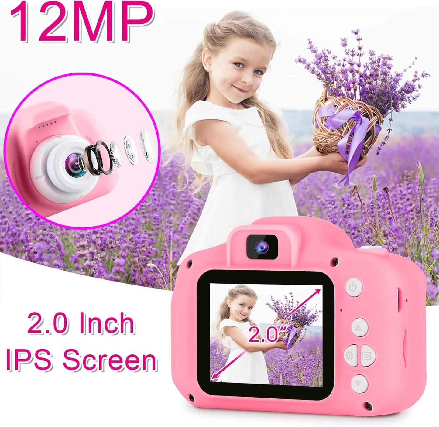 GKTZ Toys for Girls Age 3-8, Kids Camera Digital Video Toddler Camera Children Camcorder Birthday Gifts for 3 4 5 6 7 8 Year Old Girls with 32GB SD Card