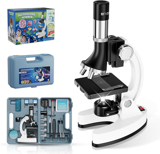 2400X Kids Microscope Science Kit - Handheld Microscope for Kids with Prepared Slides Metal Body LED Light Carrying Box Educational Compound Toy Set for Children Ages 8-12 5 Year Old Boys & Girls Gift