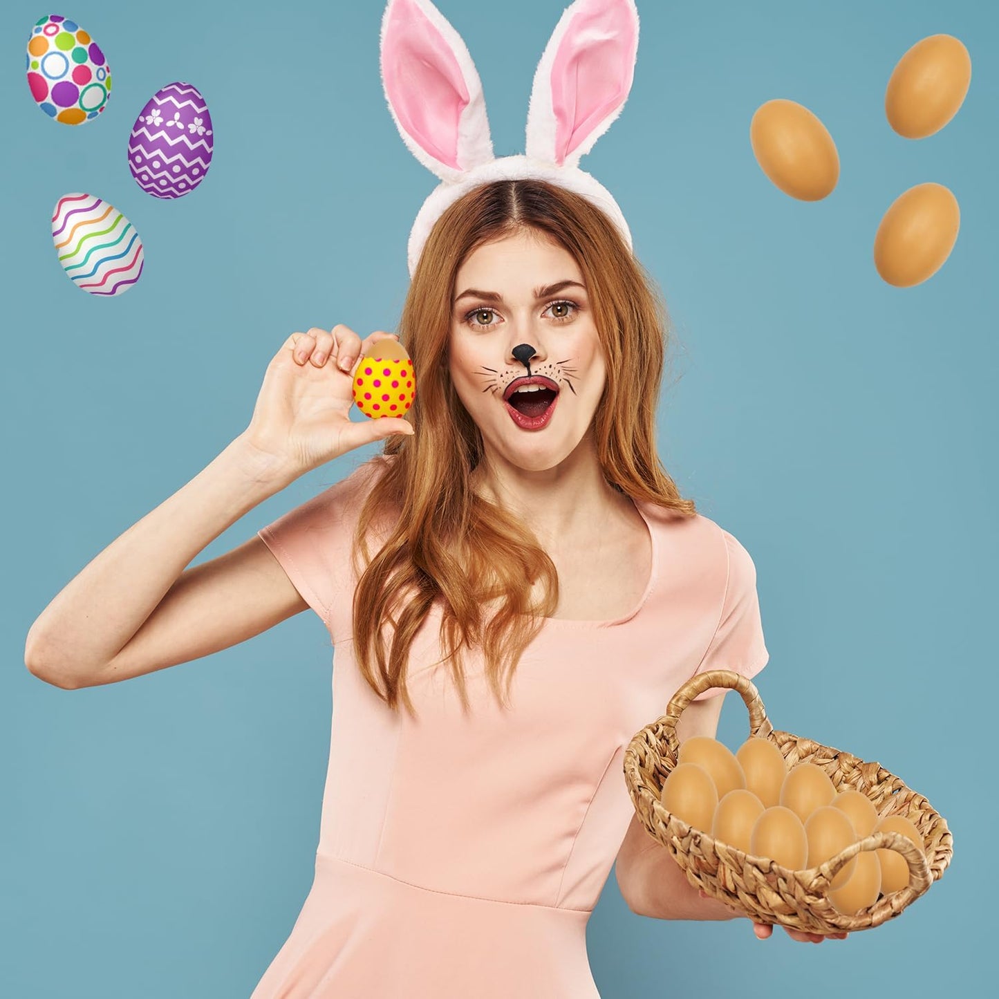 Wooden Fake Eggs, Life Size Brown Eggs Perfect for Easter Crafts, Décor and Egg Hunts, 2.3" Inches (6-Pack)