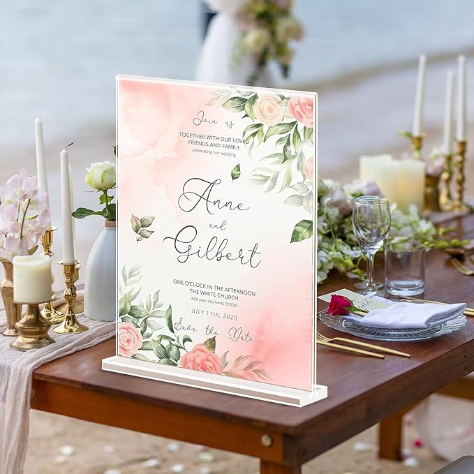 Acrylic Sign Holder 8.5 x 11, Double Sided Sign Holder Stand, Plastic 6 Pack Table Paper Stand, Vertical Menu Flyer Stand, T Shape Table Flyer Holder