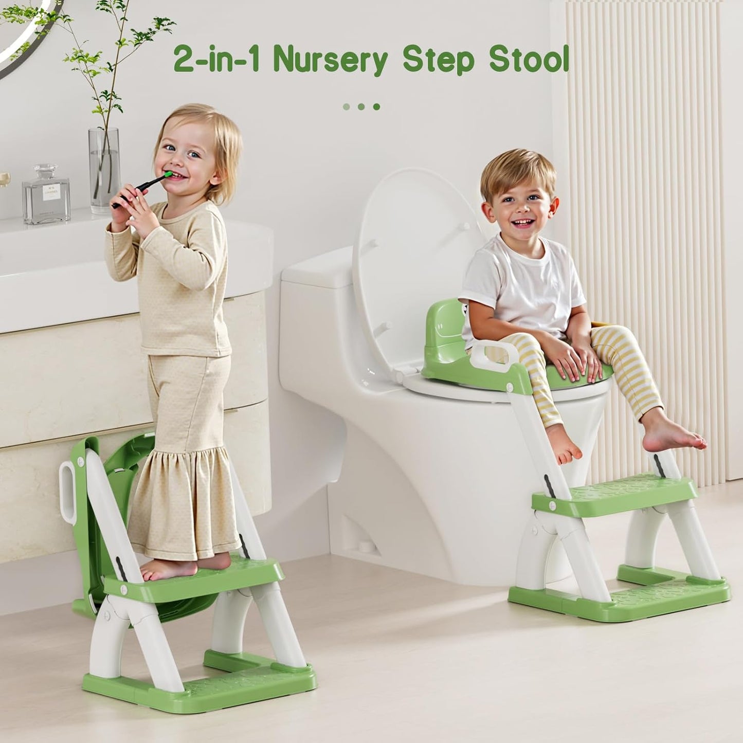 Potty Training Seat, Toddler Toilet Seat for Kids Boys Girls, 2 in 1 Potty Training Toilet for Kids, Splash Guard Anti-Slip Pad Step Stool, Adjust High Potty Chair for Toddler Kid Boys Girls